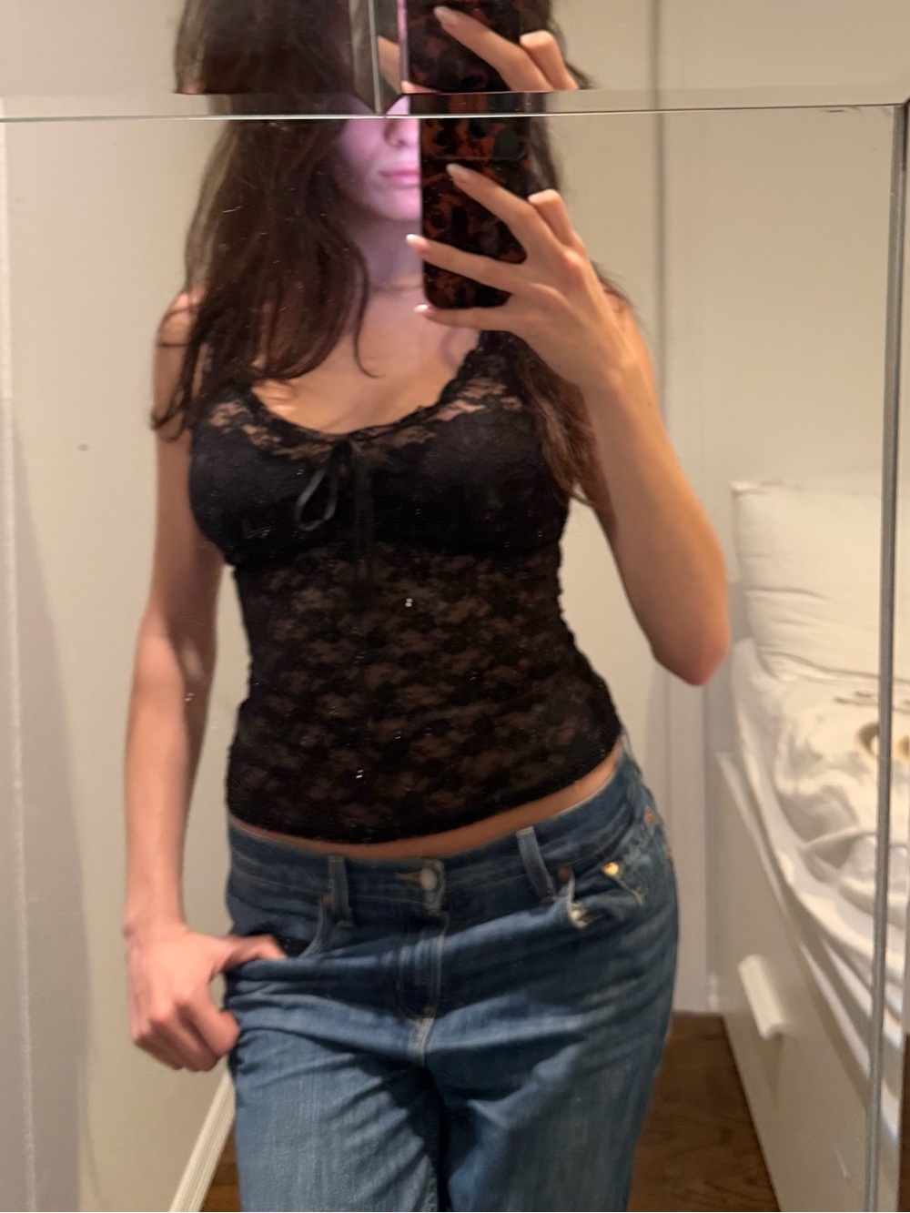 Semi-Sheer Black Lace Camisole Top